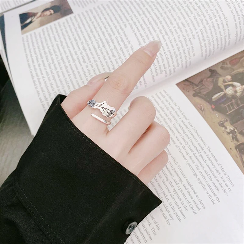 Sole Memory Retro Leaves Branches 925 Sterling Silver Female Resizable Opening Ring For Women Jewelry Birthday Gift RI1024