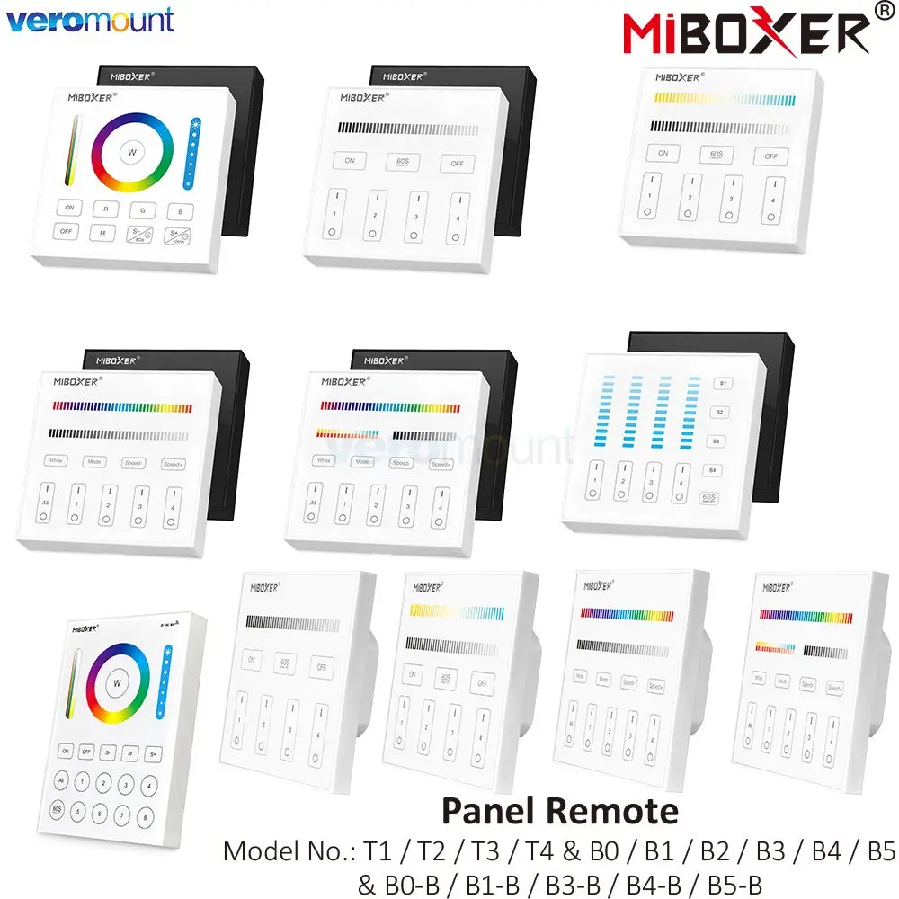 B0 B1 B2 B3 B4 B8 T1 T2 T3 T4 B5 Brightness CCT RGB RGBW RGBCCT Panel Remote for 2.4G MiBoxer LED Light Bulb Lamp Controller