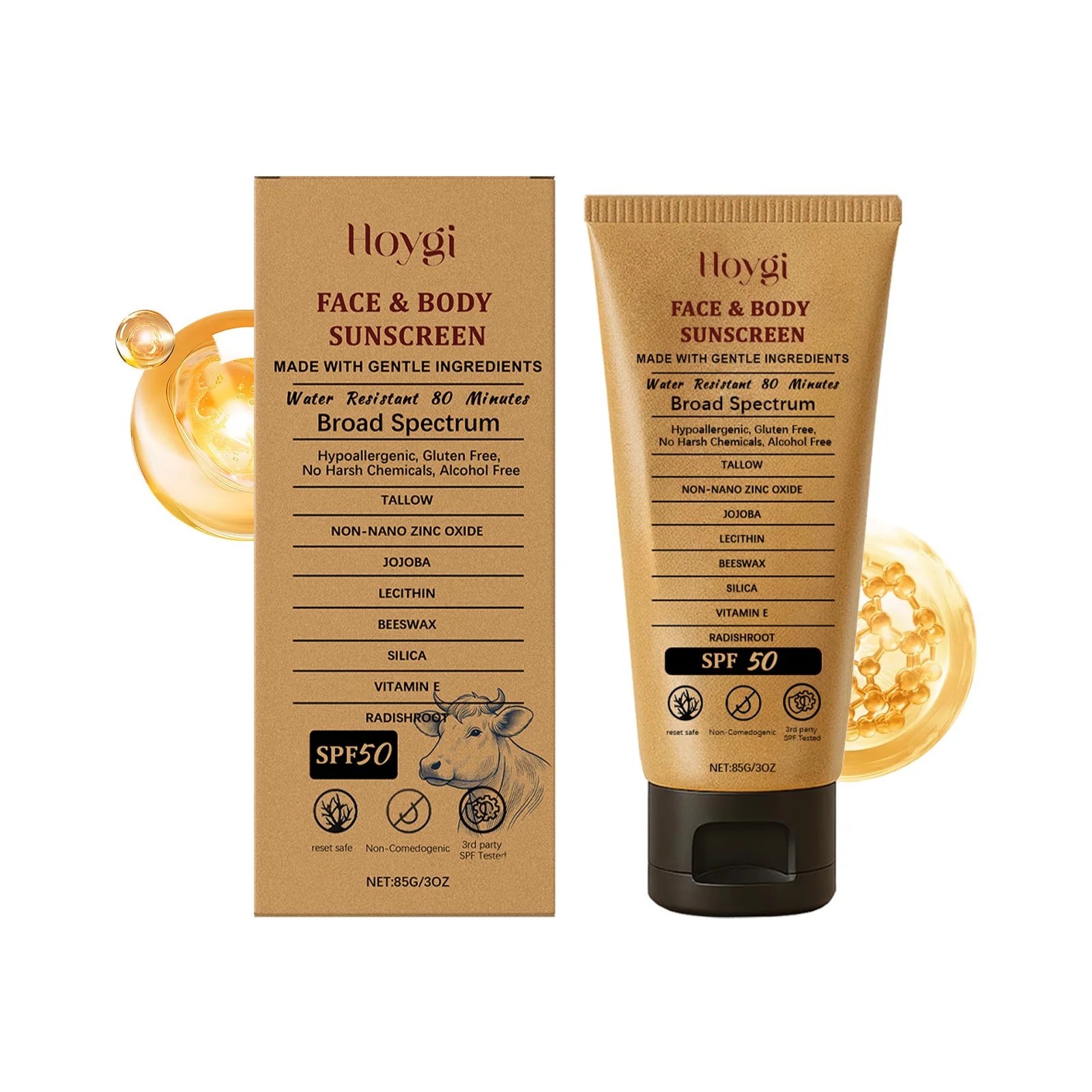 Spf 50+ Tallow Sunscreen Anti UV Oil Control Natural Sunblock Isolation Even Skin Tone Prevent Sunburn Repair Face Solar Blocker