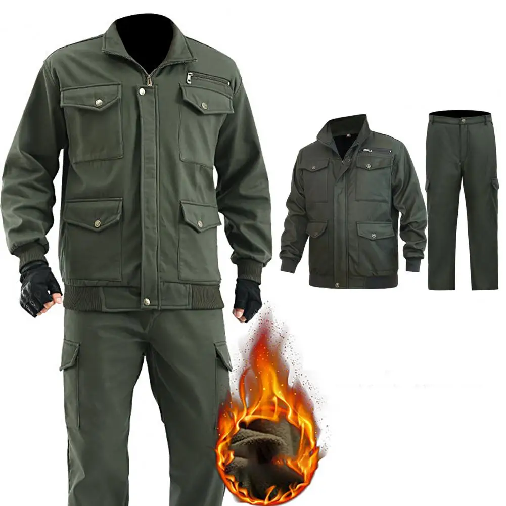 

Military Tactical Long Sleeve Fleece Lining Cargo Coats Pants Sets Men Tracksuit Multi Pockets Training Outfit Male ropa hombre