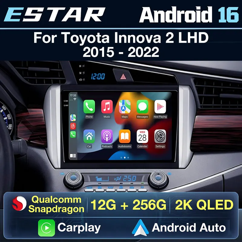 Wireless Carplay Auto Android 16 For Toyota Innova 2 2015 - 2022 2K Screen Video Player 4G LTE GPS DSP Stereo Car Radio RDS 2din