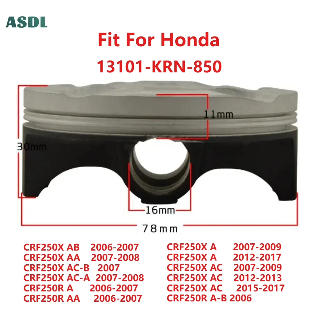 Do motocykla HONDA CRF250 CRF 250 Zestaw tłoków i pierścieni STD 78mm CRF250X AB AA AC-B AC-A CRF250R 13101-KRN-850