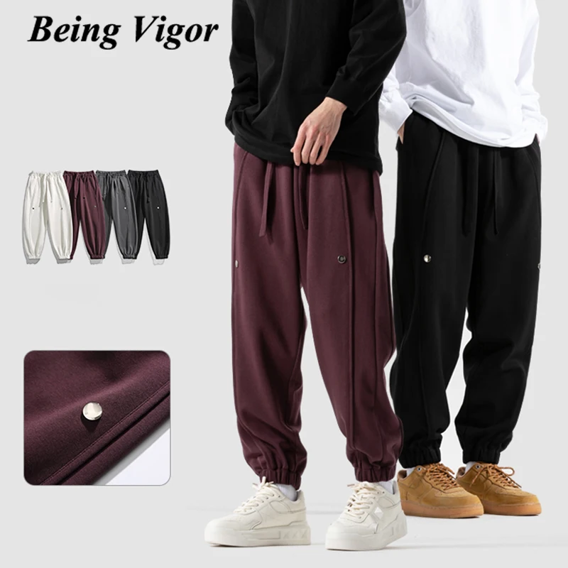 Being Vigor Cotton Sweat Pants Soft Comfort Joggers Purple Street Casual Mens Pants Knitted Ankle Fitted Trousers For Men