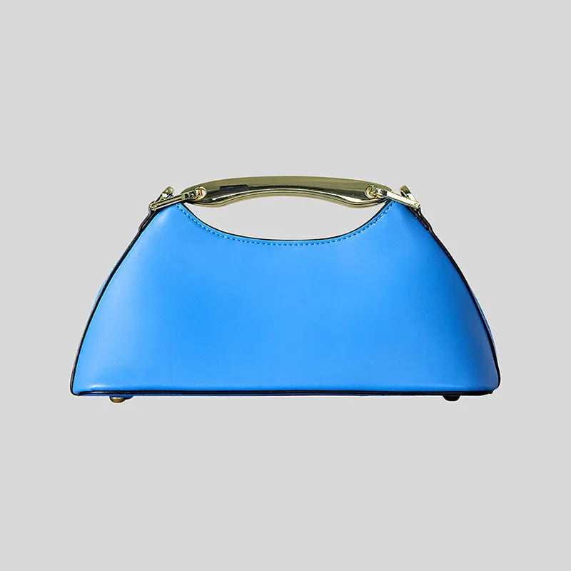Luxury Texture Women's Bag Lychee Pattern Metal Handle Shoulder Evening Clutch Fashion Designer Half-moon Crossbody Bag