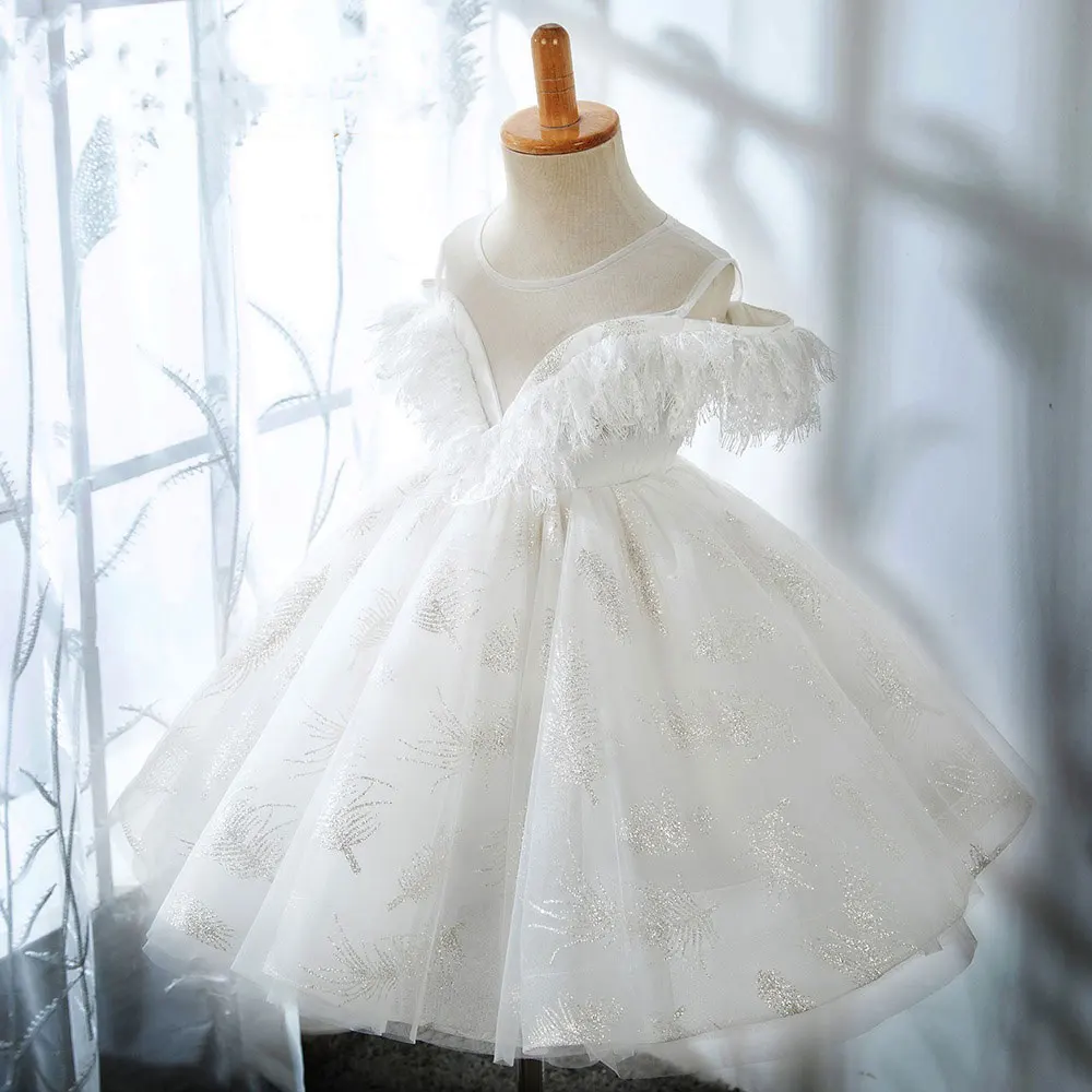 Jill Wish Shiny White Flower Girl Dress Arabic Princess Baby Kids Wedding Birthday Party Holiday Ball Gown 2024 J382 muslimah 554