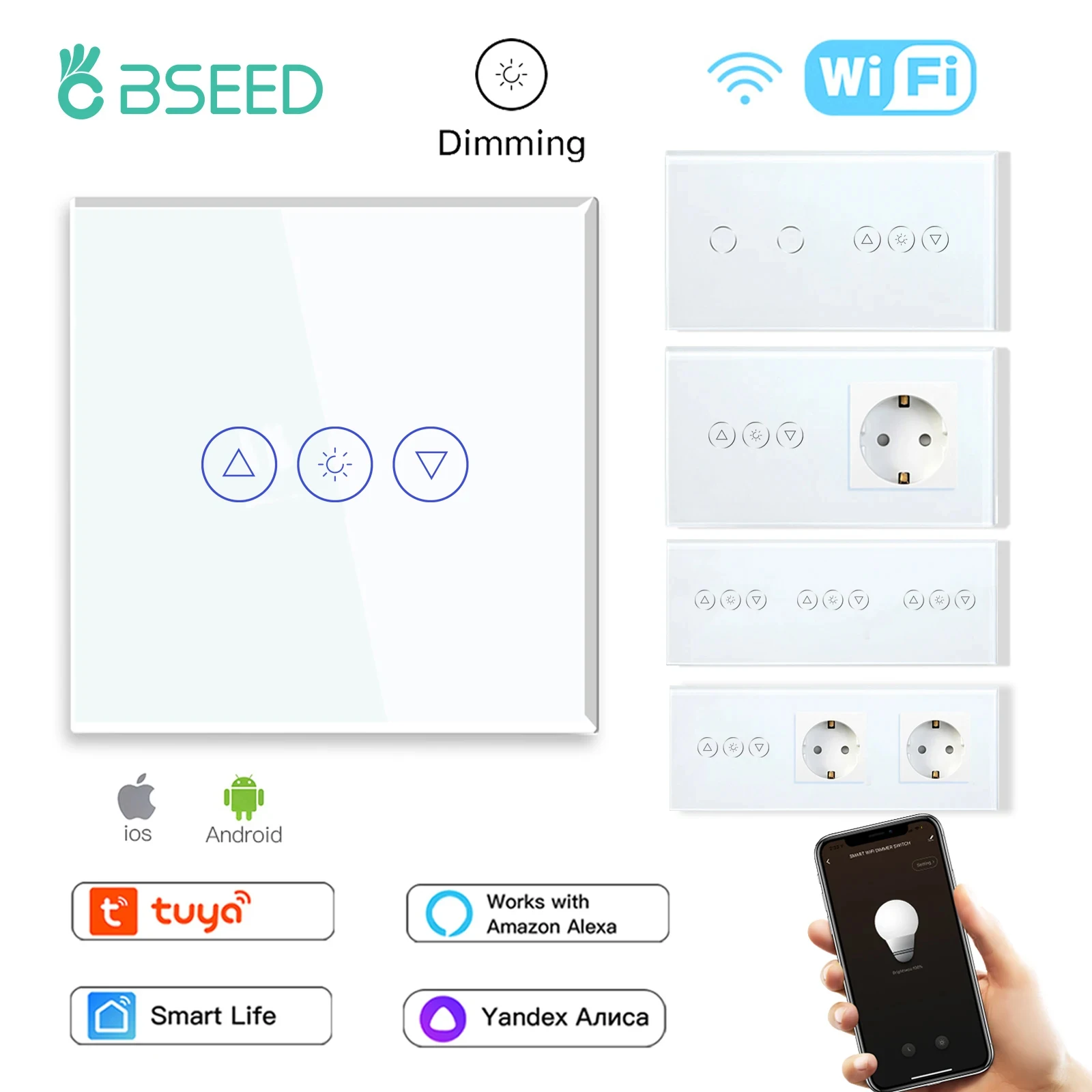 BSEED Wifi Dimmer Switch 1Gang Smart Touch Switch Up Down Tuya Smart Life App Alexa con presa a muro ue porte USB di tipo c