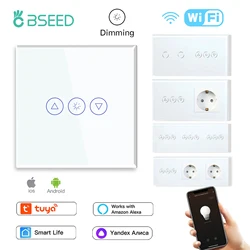 BSEED Wifi Dimmer przełączniki 1Gang inteligentny przełącznik dotykowy w dół aplikacja Tuya Smart Life Alexa z portami USB typu EU gniazdo ścienne