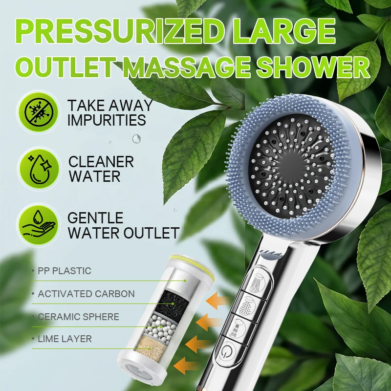 3 PCS Silver Handheld Shower Set, with Encrypted Hose and Shower Wall Seat, Pressure Shower Head, Super Powerful Water Output and Rain Shower Thickened Hose, Drill-Free Wall Installation Family Shower Hose Shower Head Set
