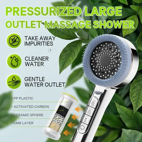3 PCS silver handheld shower set, with encrypted hose and shower wall seat, pressure shower head, super powerful water output and rain shower thickened hose, drill-free wall installation family shower hose shower head set
