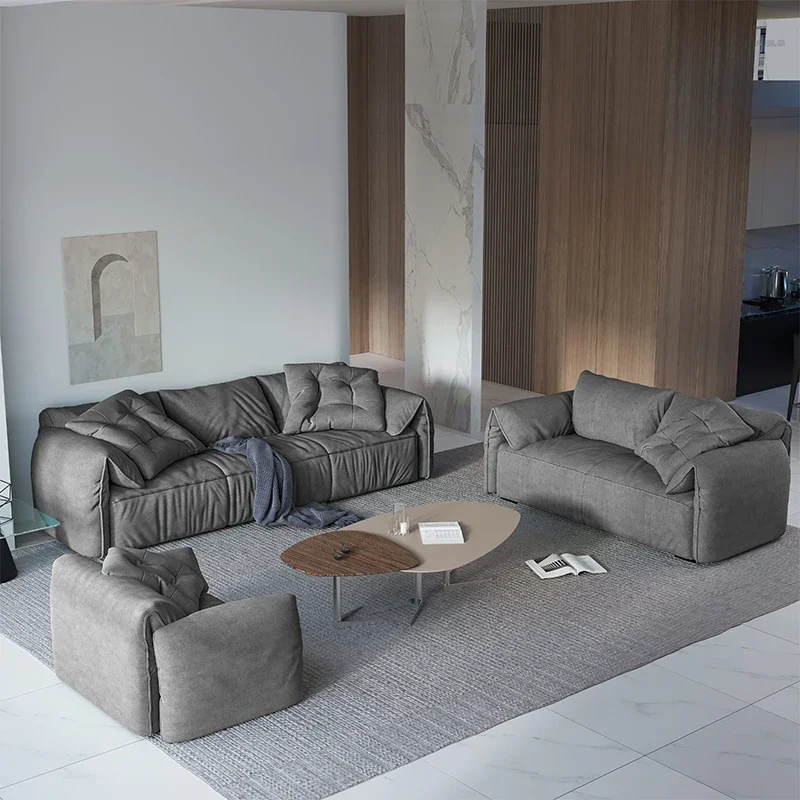 New Italian minimalist frosted fabric three person straight row Nordic minimalist modern living room sofa