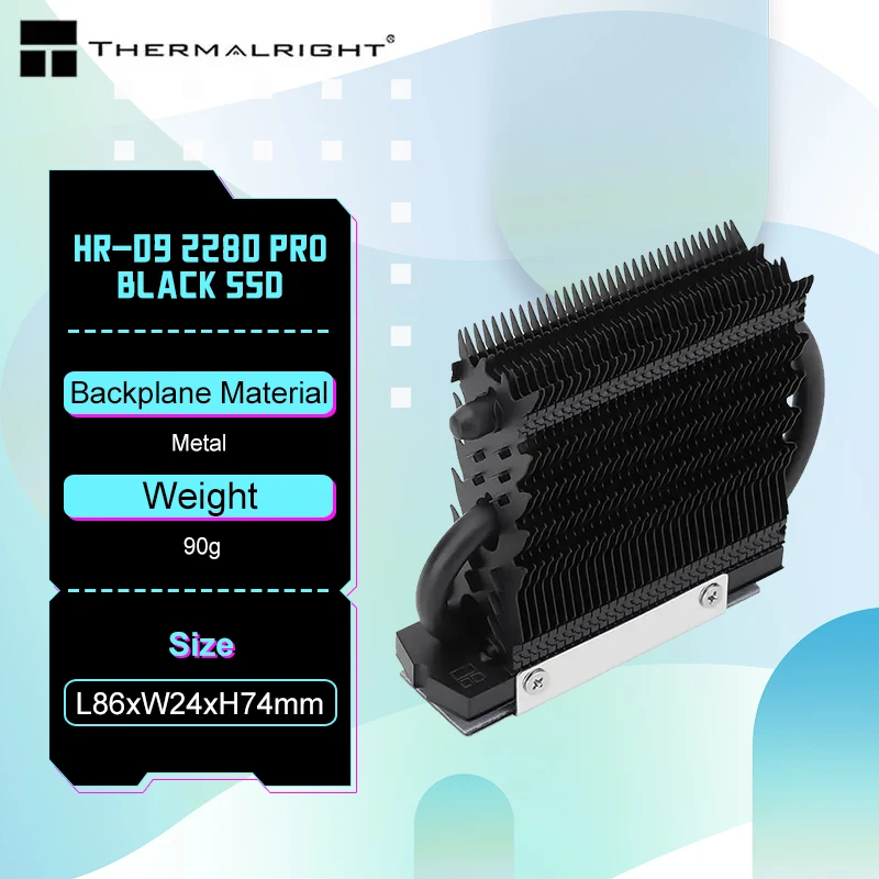 Thermalright HR-09 2280 PRO Black M.2 Solid State Drive AGHP Heat Pipe Radiator SSD Cooler Fully Electroplated