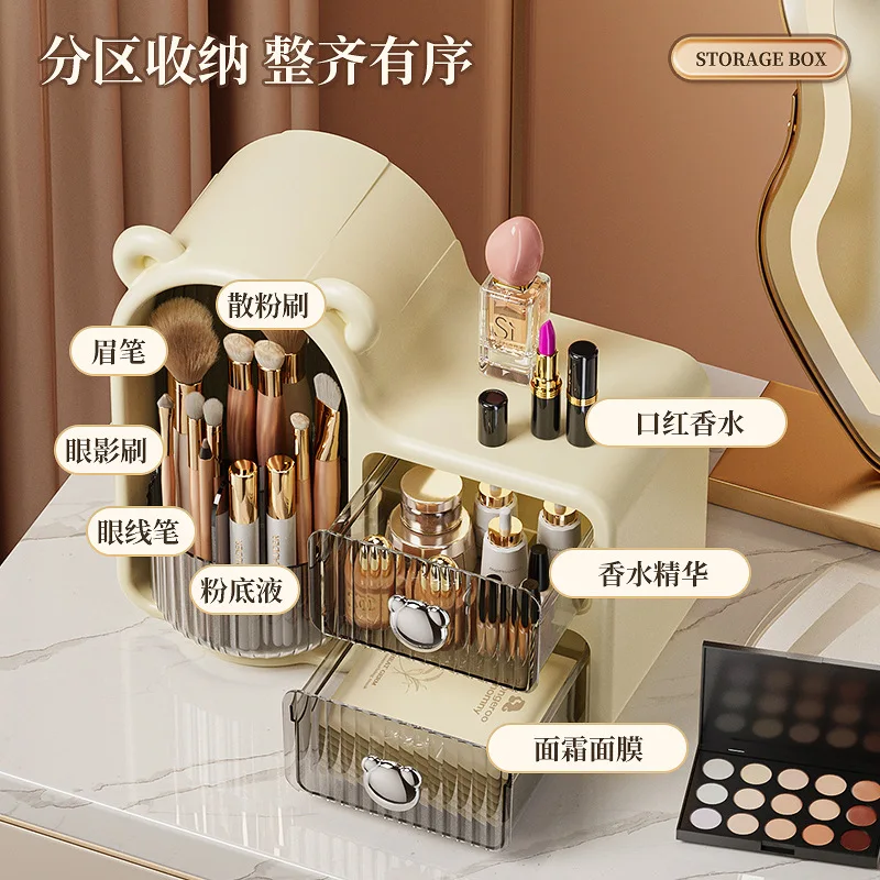 Swivel tabletop dustproof skin care products large capacity dresser drawer lipstick storage rack