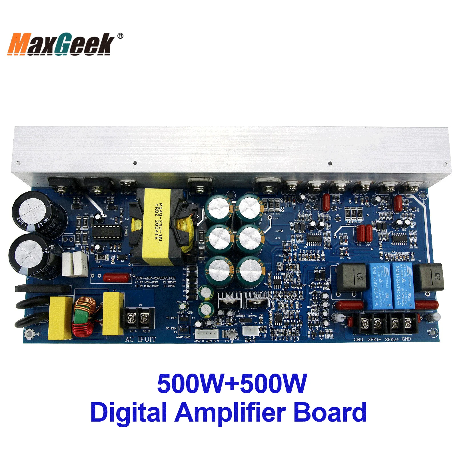 Maxgeek 1000W Digital Amplifier Board Stereo 2 Channel Power Amp Board 500W+500W with Switching Power Supply