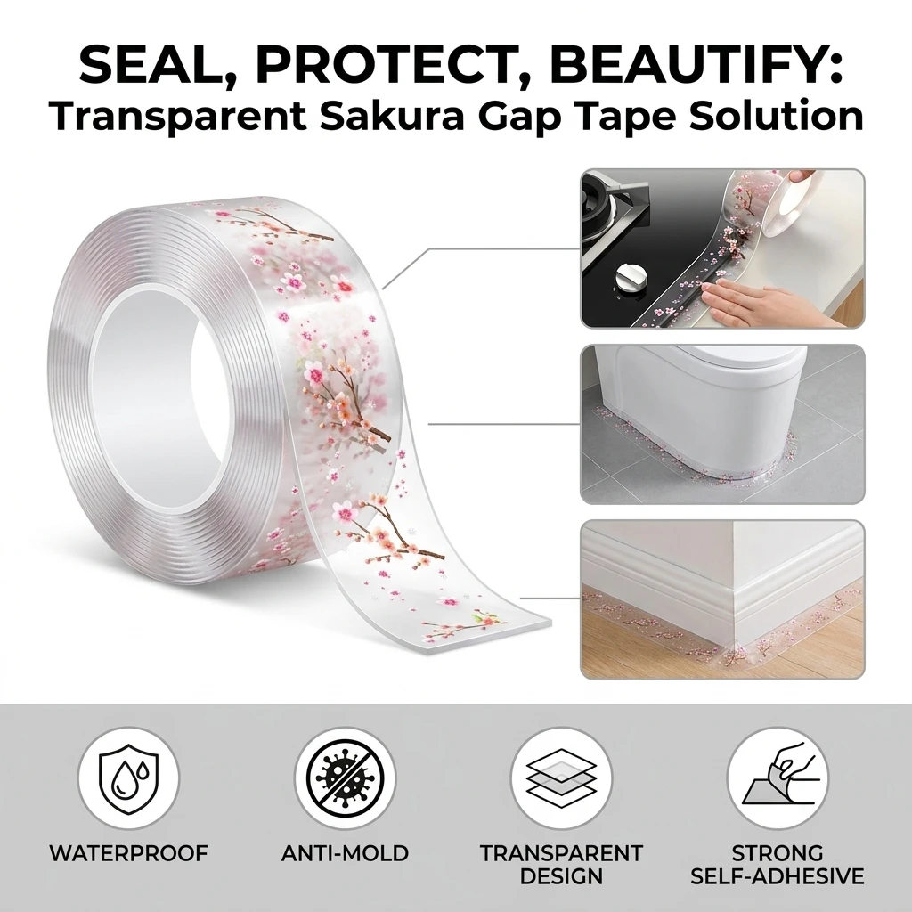 Waterproof Seam Strip Transparent for Kitchen Bathroom PVC Self Adhesive Gap Repair Tape Anti-Mold Durable Sealant Strip