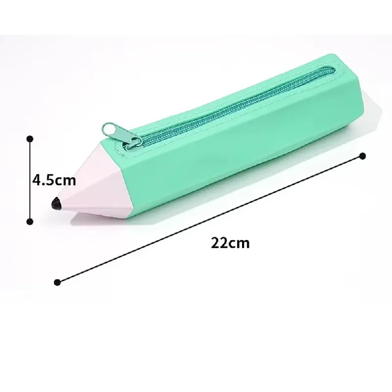 Cute Creative Pencil Shape Silicone Pencil Case Large Capacity Stationery Bag Waterproof Pencil Box For Primary School Students