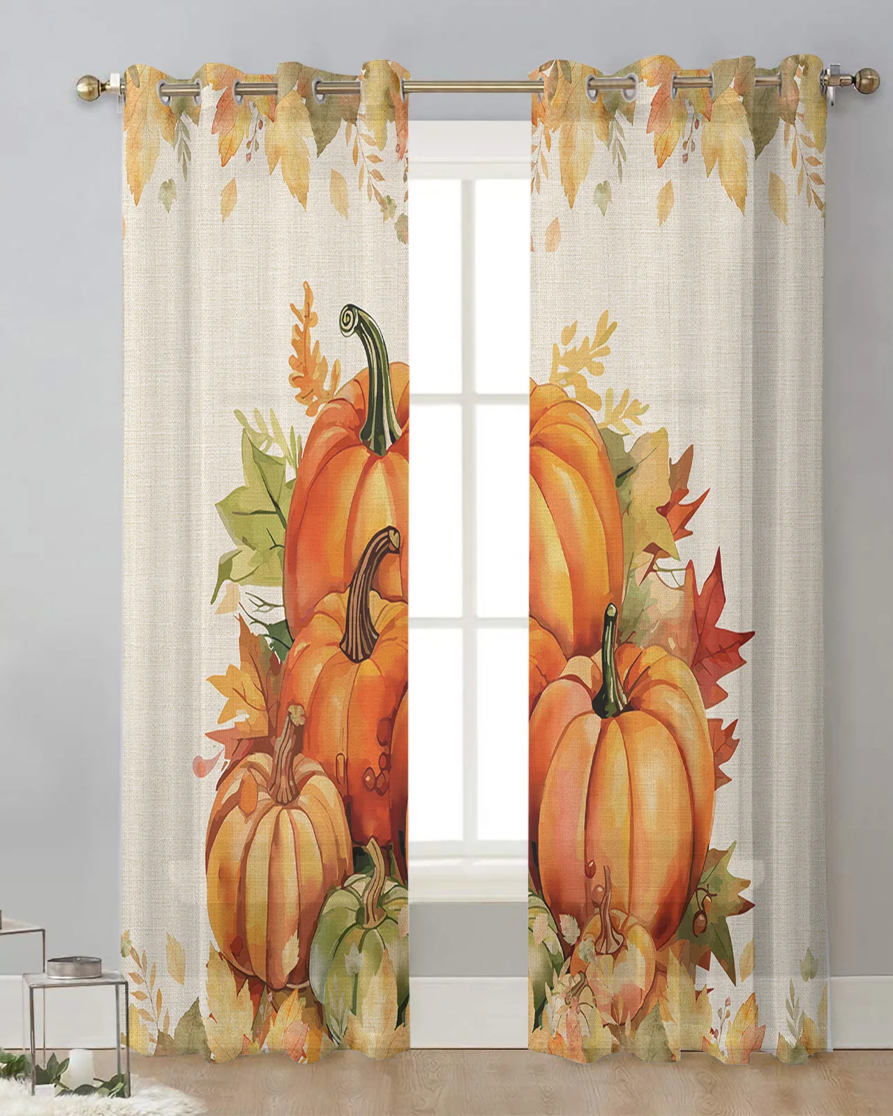 Thanksgiving Autumn Fallen Maple Leaves Curtain Tulle Curtains For Living Room Kitchen Window Treatments Voile Curtains