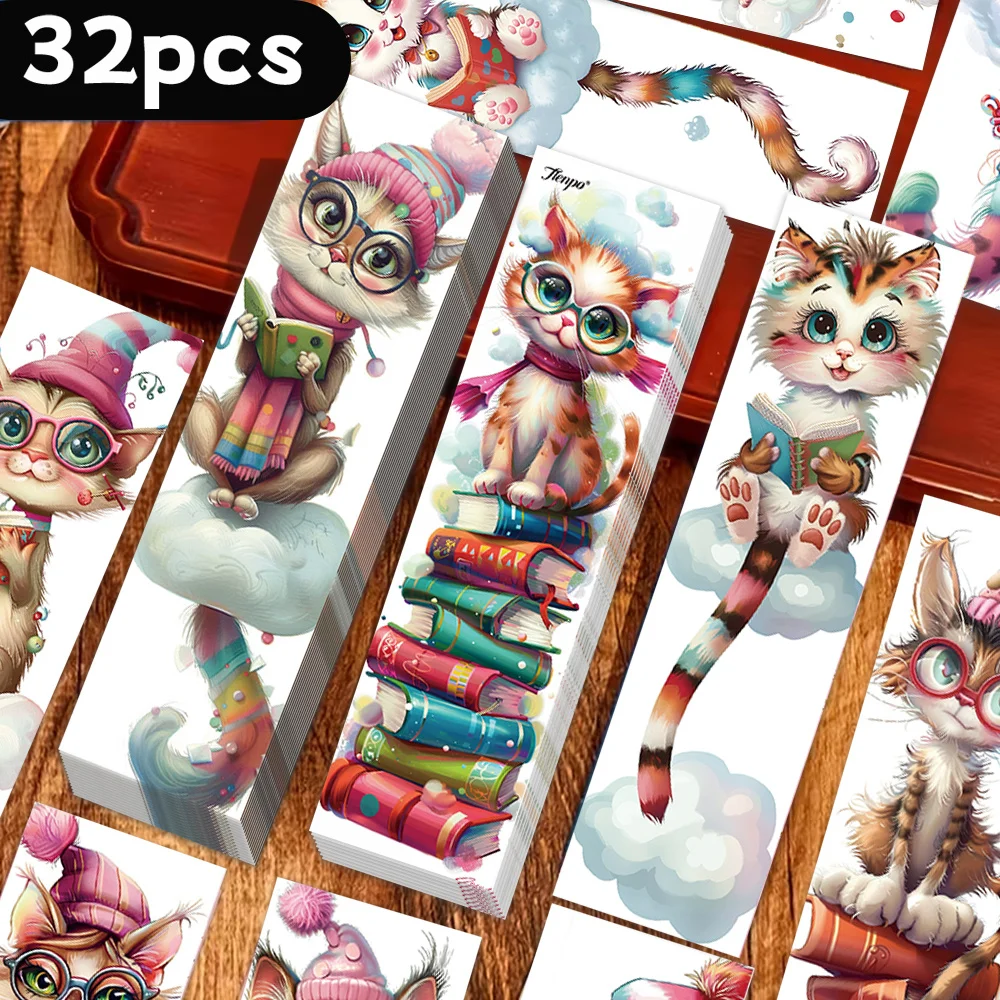 32 pièces, Marque-pages amusants sur le thème de la lecture pour chatons, Noël, Cadeau pour enseignant, Cadeaux de rentrée scolaire, Designs artistiques créatifs