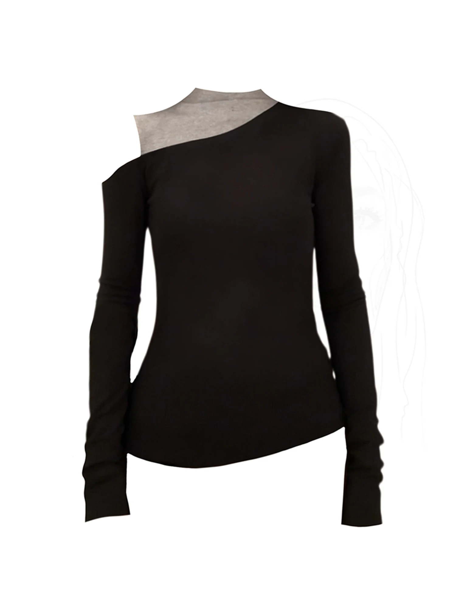 

Women's Black Gothic Y2k 2000s Emo T-shirt Vintage Harajuku Gyaru Tee Top Long Sleeve Patchwork Oversize T-shirts Clothes Autumn