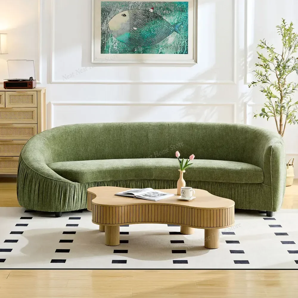 

92.13 Inch Modern Design Curved Shaped Sofa Couch for Living Room,Upholstered Fabric 4-Seat Sofa for Apartment,Green luxury sofa