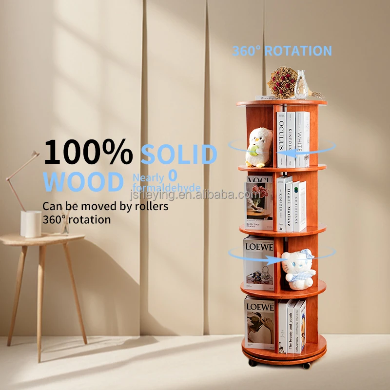 Popular Multi-layer Rotating Children's Bookshelf Bookcase Wooden 360 Degree Rotating Bookshelf Children Storage Bookshelf