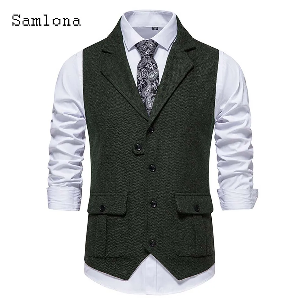 Men Fashion Leisure Stand Pocket Vest Clothing 2024 Europe Formal Party Suits Tops Male Sleeveless Casual Shirt Outerwear Hommes