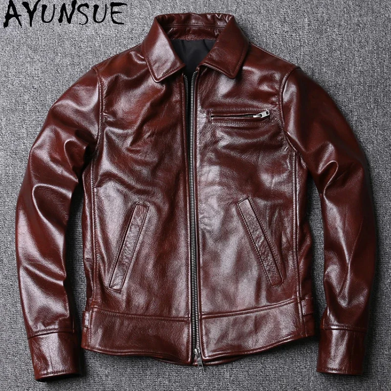 AYUNSUE Autumn Genuine Leather Jackets for Men Clothing Cowhide Short Coats White Motorcycle Jacket Натуральная Кожа Куртка