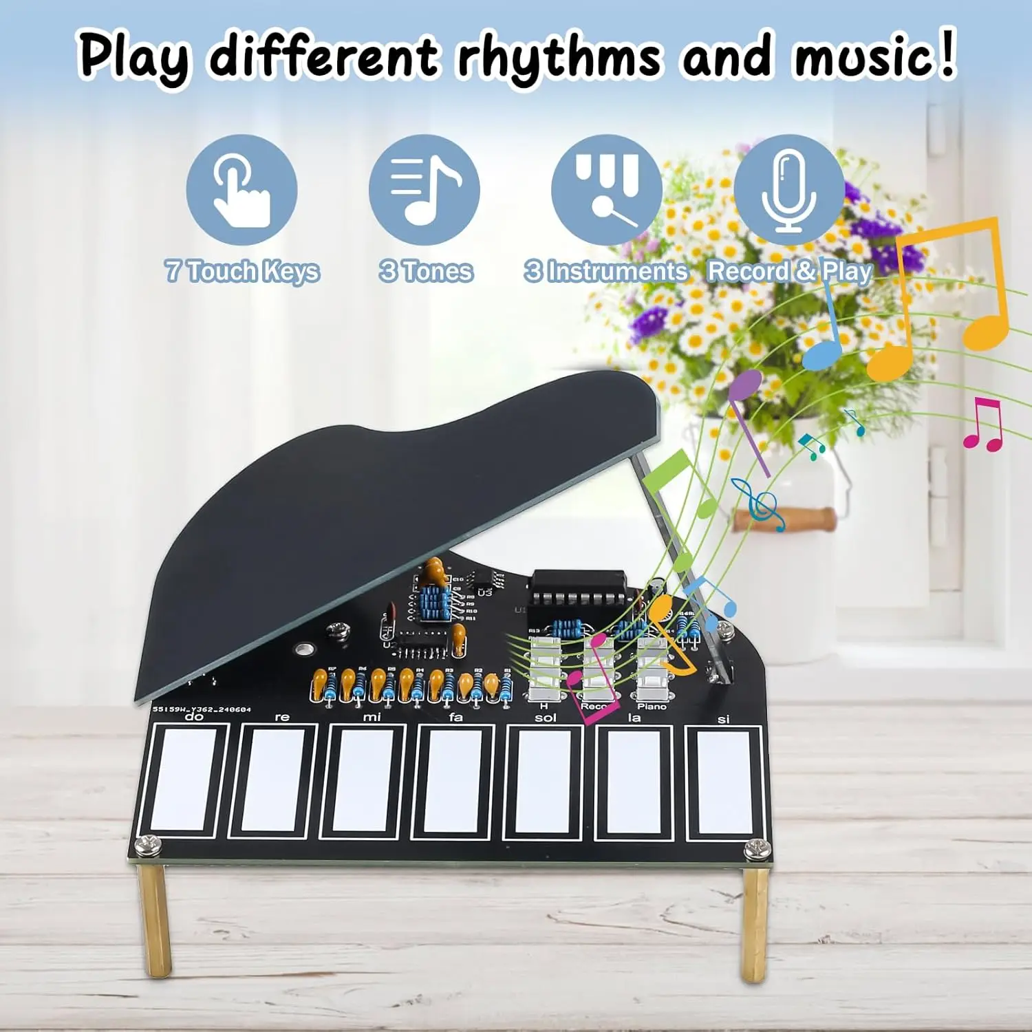 DIY Soldering Practice Kit 7 Keys Mini Piano Violin Guitar Soldering Project with 3 Tones Electronic Musical Instrument
