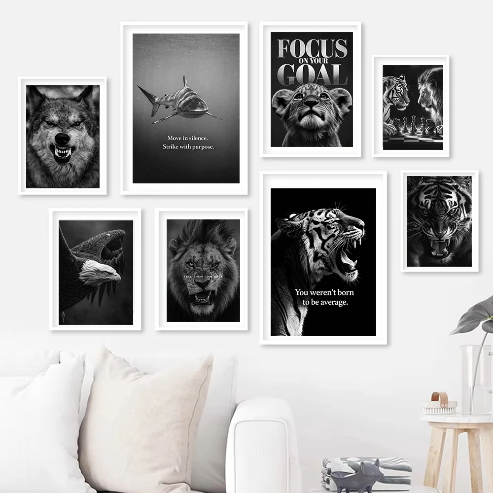 Vintage Tiger Lion Wolf Shark Eagle  Motivational Quote Poster Canvas Painting Print Wall Picture for Living Room Home Decor