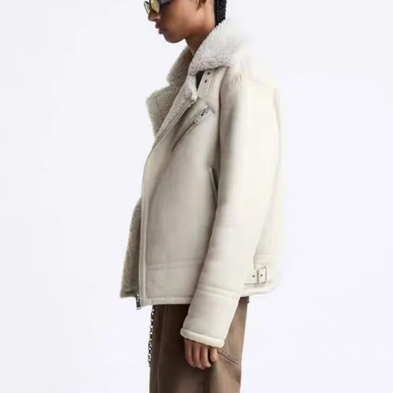 Men's Autumn Winter Thickened Warm Fleece Double-sided Jacket Coat Integrated Leather Fur Casual Style Long Sleeve Zipper