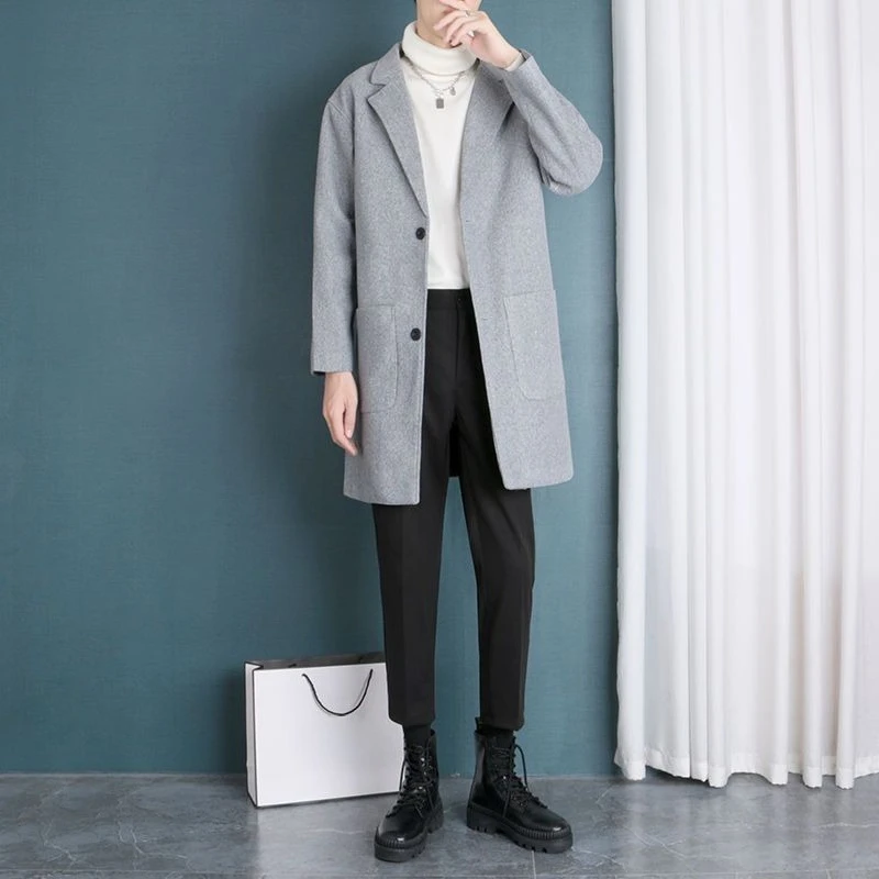 Gabardina de lana versátil inspirada en Hong Kong, abrigo largo para hombres con transición estacional de ajuste relajado ​