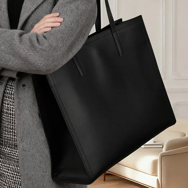 Genuine Leather Large Capacity Tote Bag Black Cowhide New Style Briefcase Computer Versatile Textured Commuter Bag