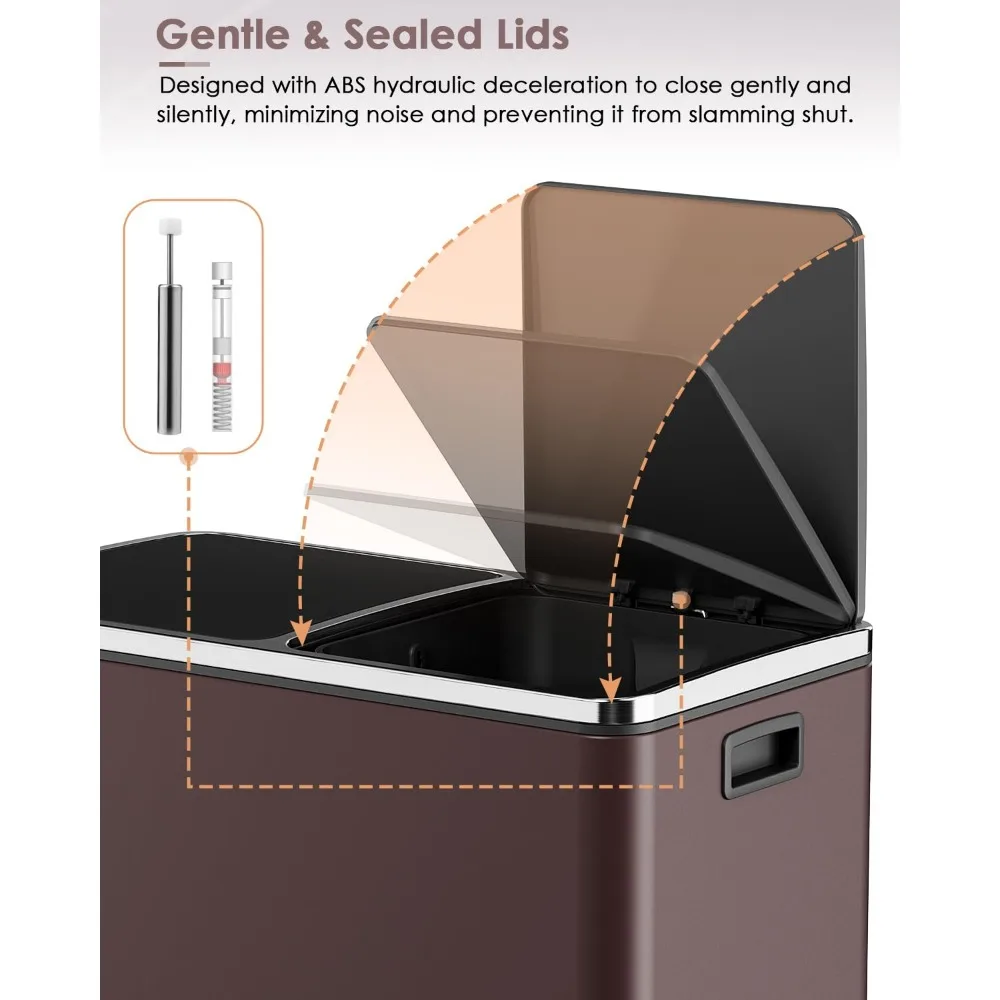 Poubelle de cuisine à double compartiment en acier inoxydable, capacité de 60l pour les déchets et le recyclage, grande poubelle avec Secti séparé
