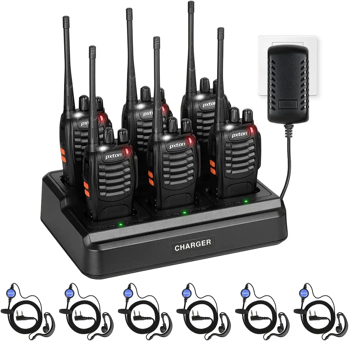 

Перезаряжаемые рации дальнего действия для взрослых с 6-позиционным зарядным устройством и улучшенным наушником (упаковка из 6 шт.)