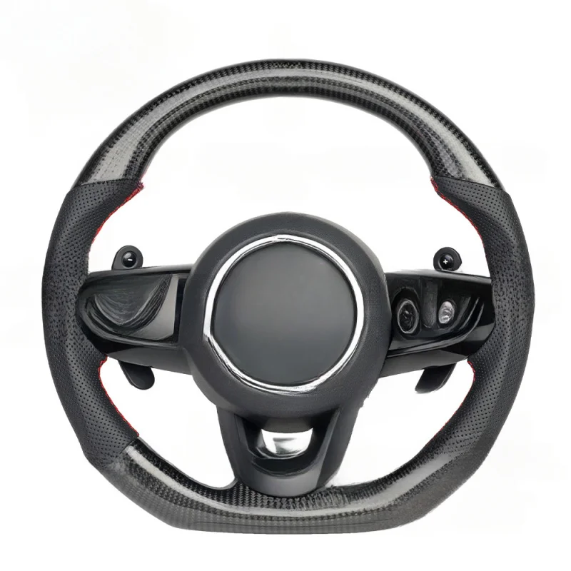 For Mini 56 Carbon Fiber & Red Stripe Perforated Leather Steering Wheel