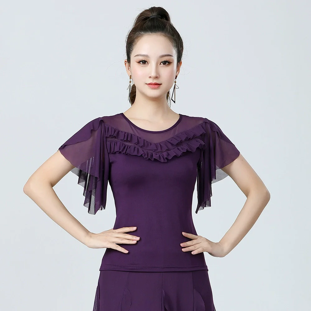 2025 ใหม่คุณภาพสูง 4XL ผู้หญิง Waltz ชุดเต้นรําแขนสั้นชุดเต้นรําสําหรับผู้หญิงละตินเต้นรํา Modern Dance Top