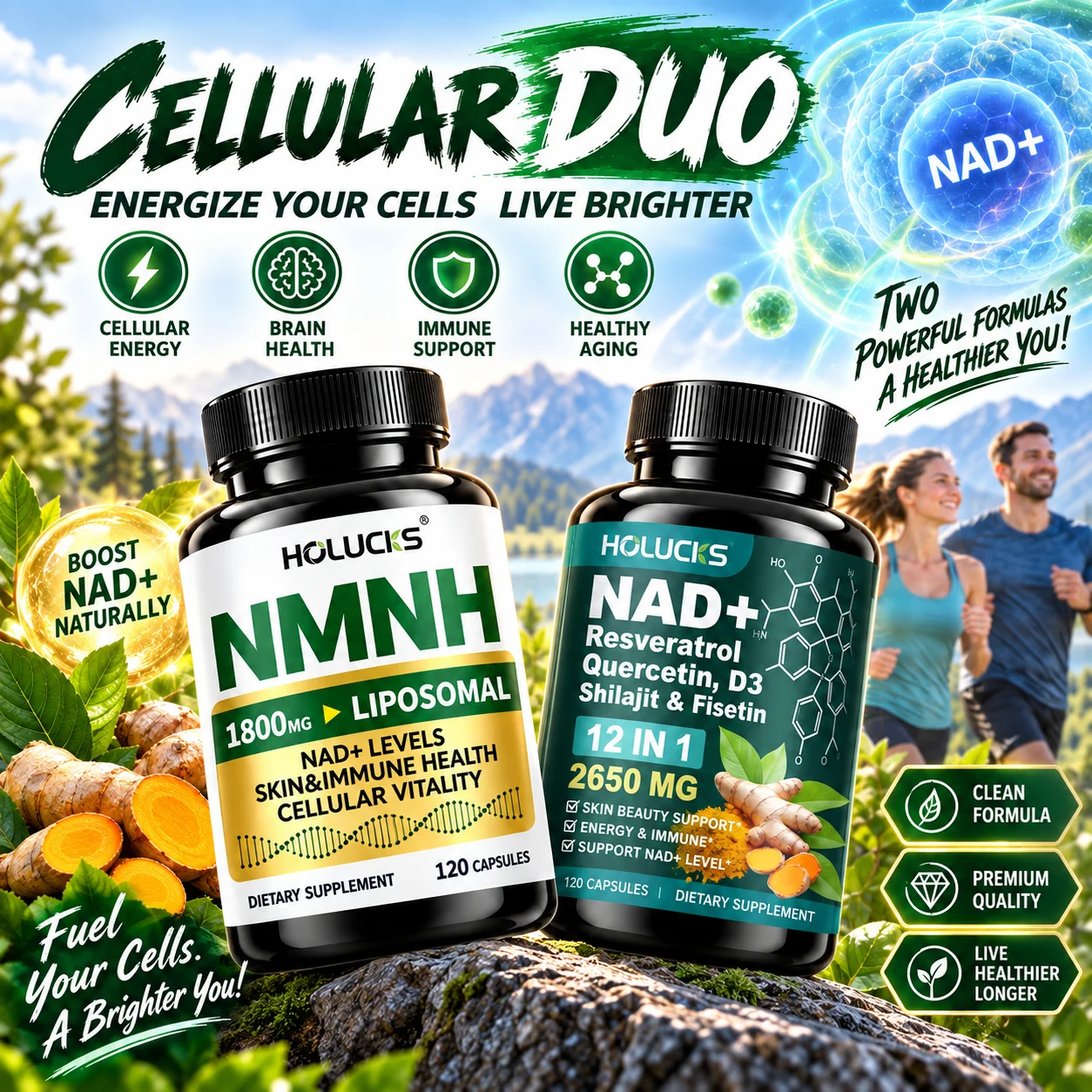 Liposomal NAD+ NMNH Supplement, Resveratrol, Quercetin, D3, Boost Cellular Energy, Brain Health, Immune & Skin Support