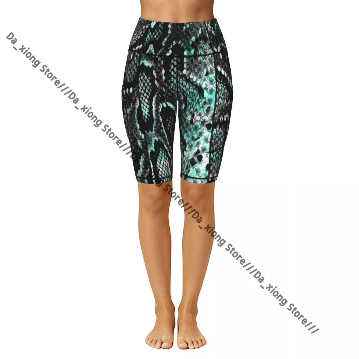 Elastic Waist Yoga Shorts Snake Skin Pattern Women Soft Athletic Training Casual Bottoms
