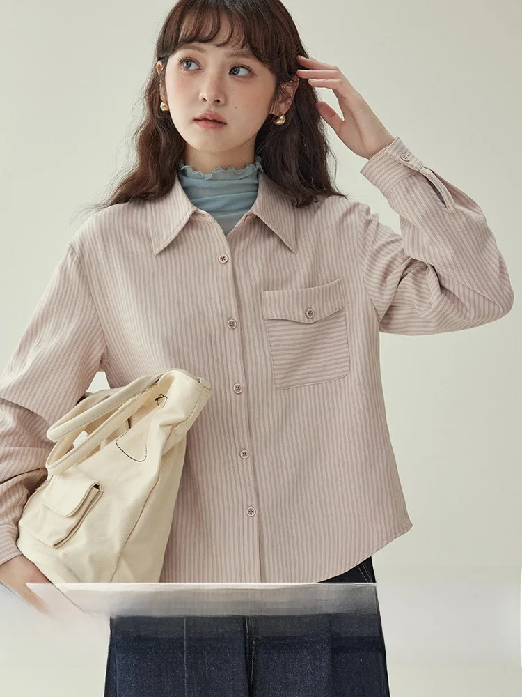 

AMUU Original: Новая женская рубашка с длинным рукавом из вельвета в полоску, универсальная, для повседневной носки, с воротником на пуговицах