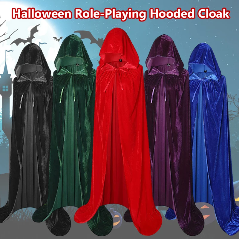 Halloween Cloak Cape Hooded Medieval Costume Cosplay Witch Costumes Robe Party Wicca Vampire Full Length Dress Coats