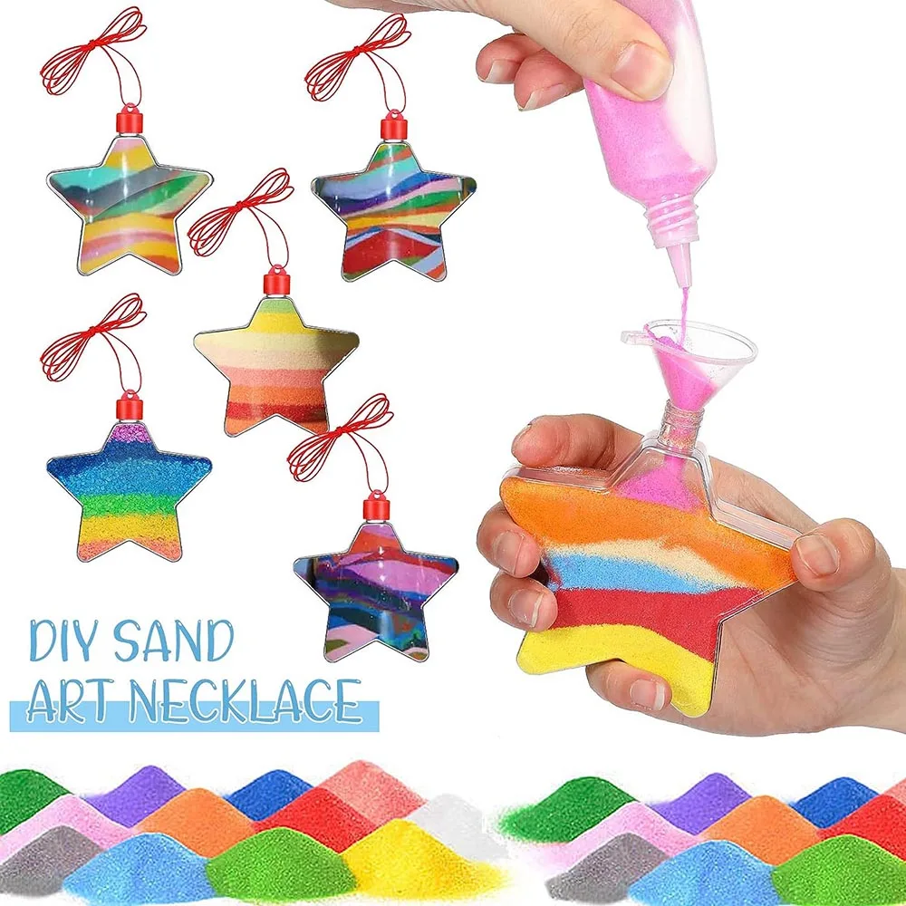 Imagem -04 - Star Shaped Sand Art Garrafa Colares Faça Você Mesmo Kit Artesanal para Favores e Suprimentos de Festas 50 Pcs