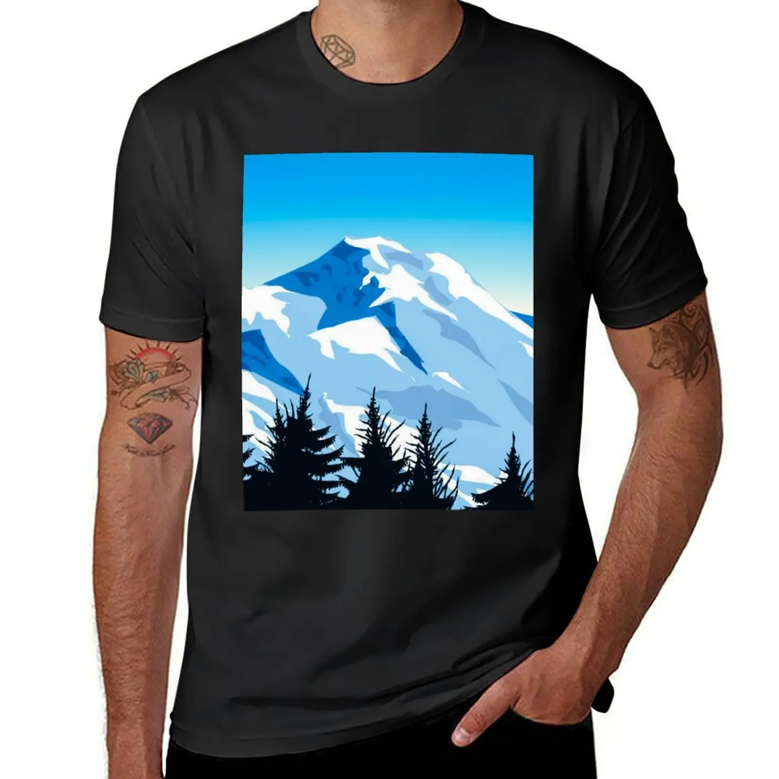 Everest illustration T-Shirt quick-drying oversized mens t shirts casual stylish