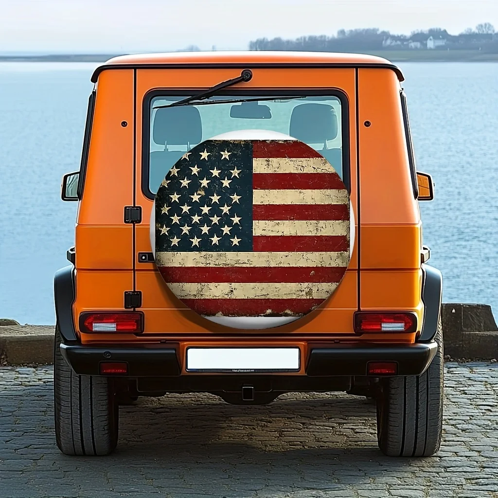 1개, 아메리칸 플래그 디자인의 야외용 타이어 커버 - 기계 세탁 가능 원단, 전기 필요 없음, 완벽한 차량용