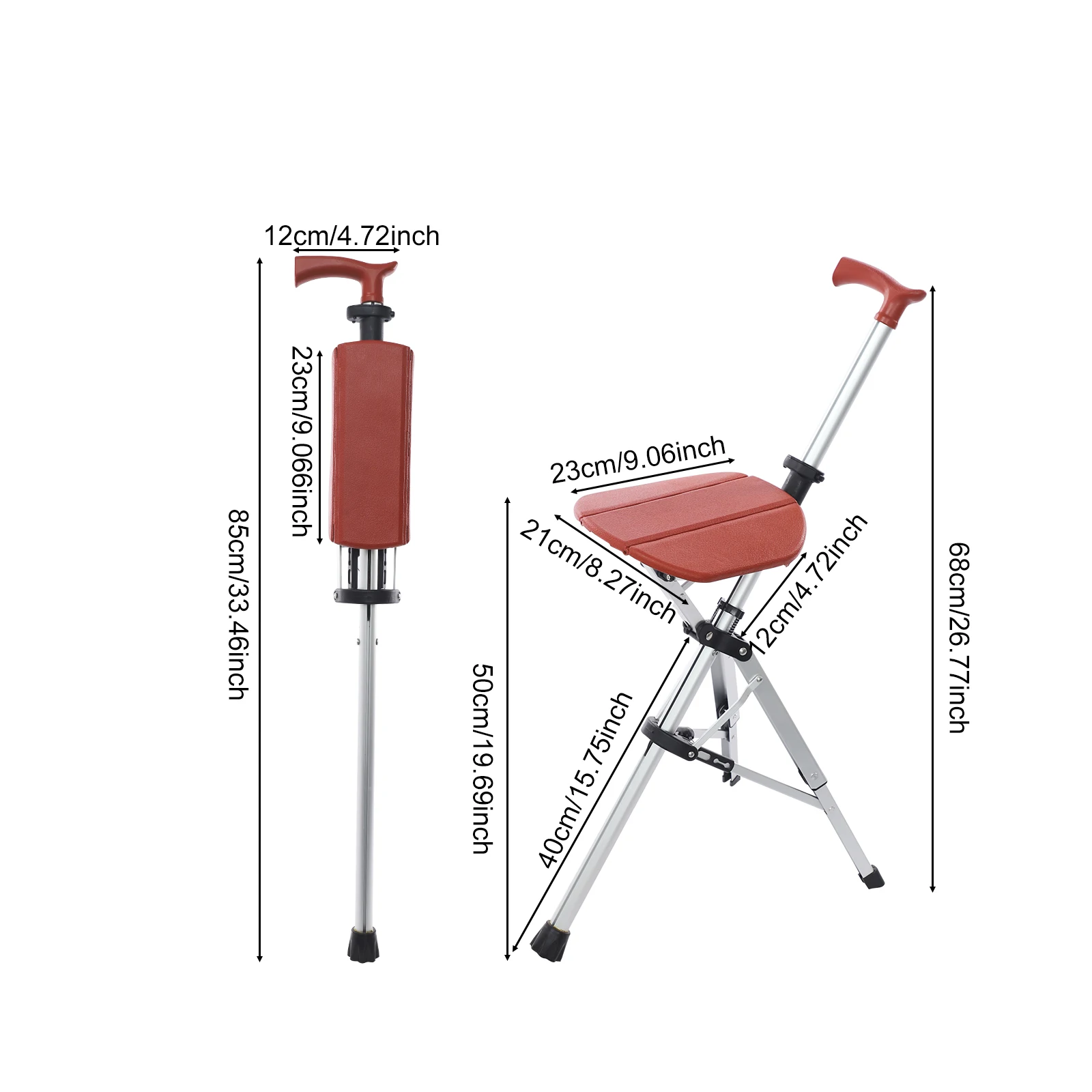 Klappbarer Gehstock mit Sitz, 4,72 Zoll, aus Aluminiumlegierung, Krückenstuhl für ältere Menschen mit Hocker, faltbarer Gehstockstuhl, 264,55 Pfund – Detail 8