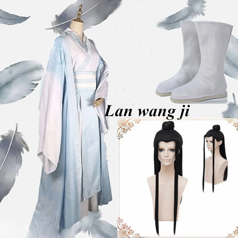 

Chinese Animation Mo Dao Zu Shi Lan Wangji Cosplay Lan Zhan Ancient Costume Wig Wei Wuxian Yiling Patriarch Costume Wig Boots