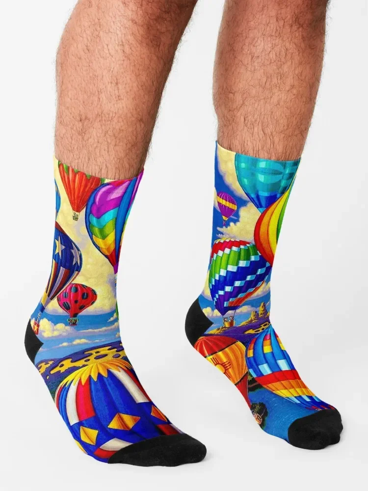 Calcetines con estampado de globo aerostático para hombre y mujer, medias deportivas con estampado de anime, ideal para Festival