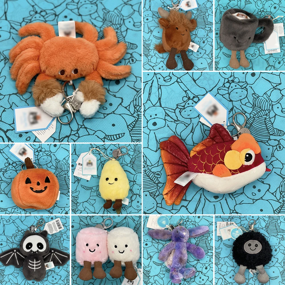JELLYCAT  Juguetes de peluche de medusa, llaveros de croissant, peluches de malvavisco, juguetes de agujero negro, aguacate, cereza, dijes de girasol para bolso