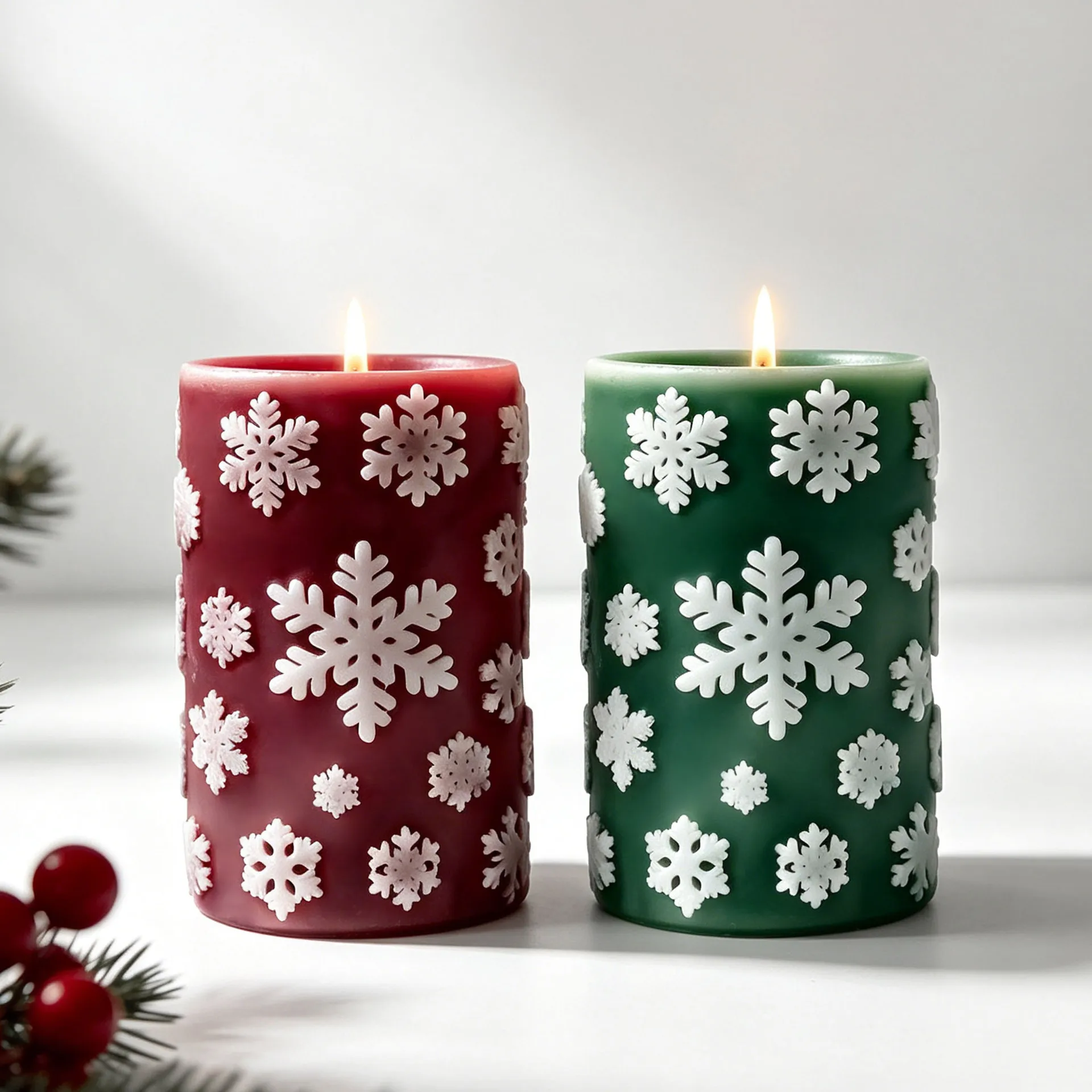 Christmas Cylinder Candle Relief Snowflake Reindeer Silicone Mold Xmas Tree Santa Pillar Soy Candle Plaster Painting Craft Mold