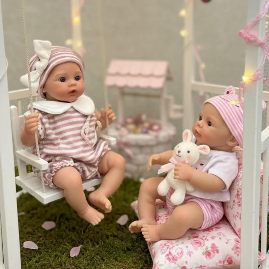 1PC/2 Styles 13Inch Open Mouth With 2 Clothes Solid Silicone Bebe Reborn Girls Painted Skin Handmade Lifelike Newborn Baby Dolls
