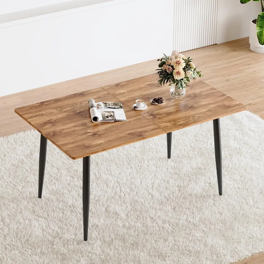 

Expandable 59-75 Dining Table for 4-8 People, Metal Leg Wooden Table for Living or Conference Rooms, Space-Saving Design