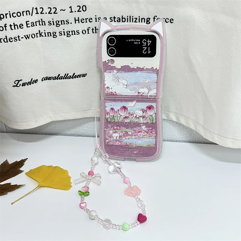 Pintura a óleo de flores caso de telefone para samsung galaxy z flip 6 5 4 3 capa protetora traseira para zflip4 zflip5 zflip6 caso escudo
